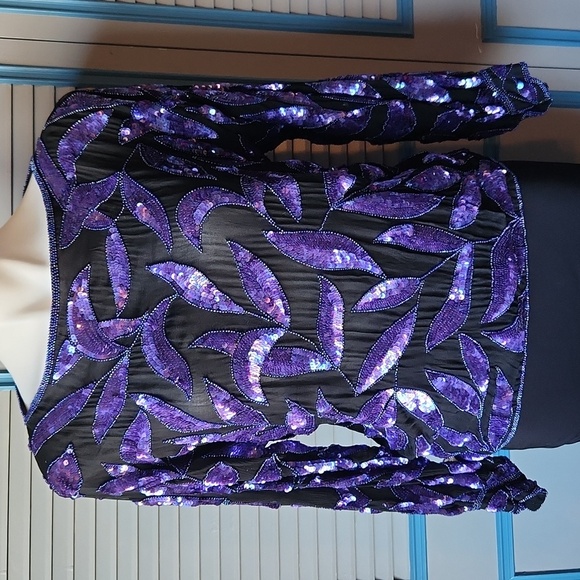 Vintage Black and Purple Sequin Top - Picture 2 of 12